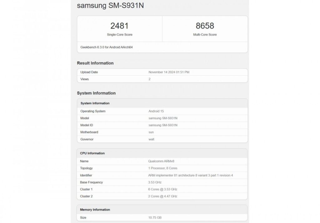 Samsung Galaxy S25 benchmark leaks