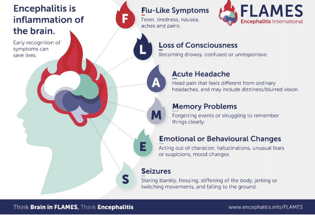 FLAMES warning signs for encephalitis