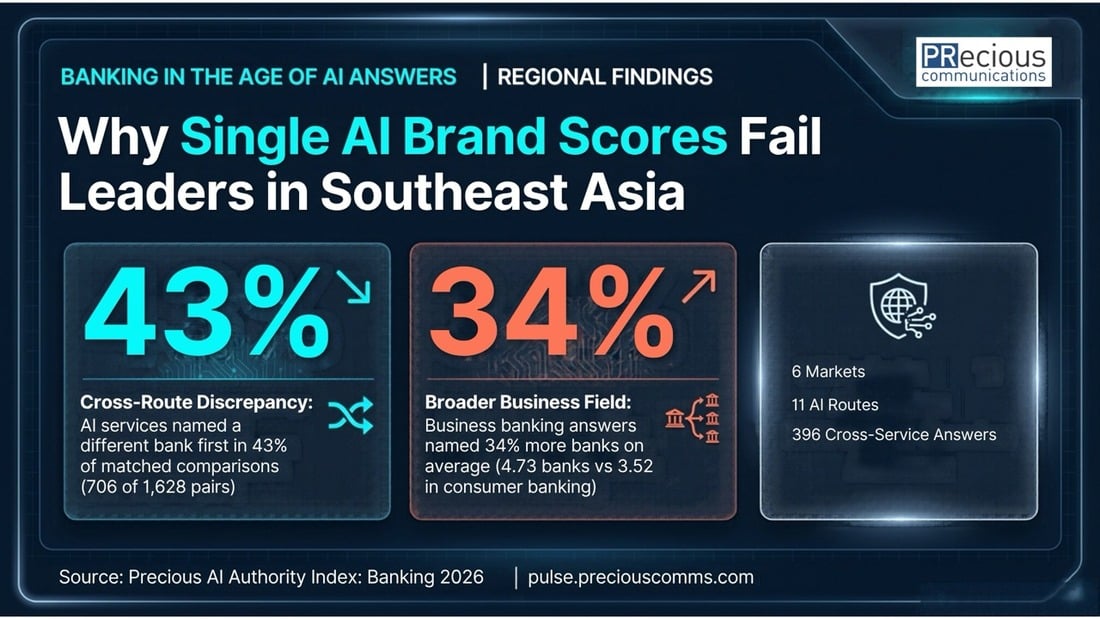 AI Authority Index regional findings: 43% cross-route discrepancy and 34% broader business field